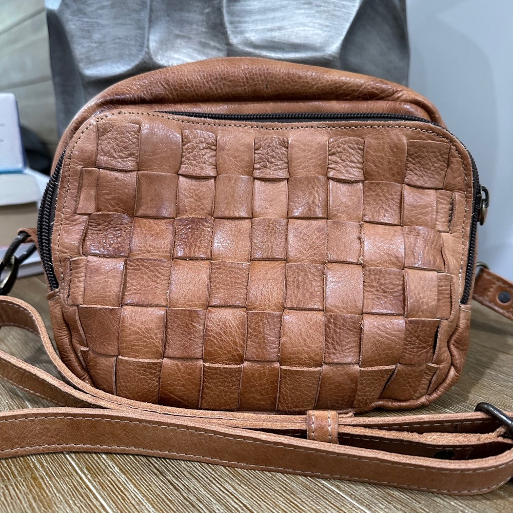 Bed Stu Leather Woven Leather Crossbody Bag